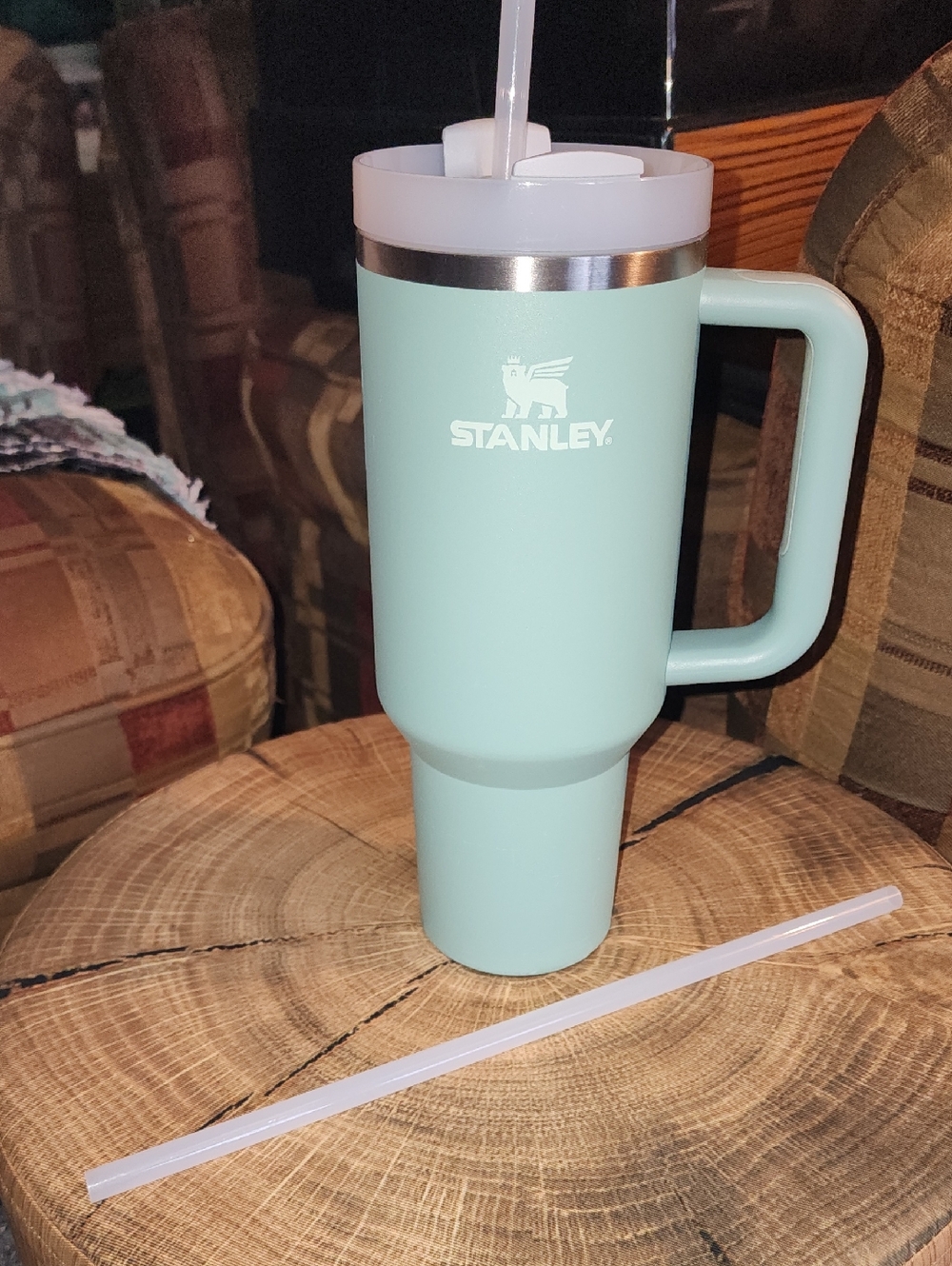 Stanley Mint Green Travel Mug with Handle and Straw